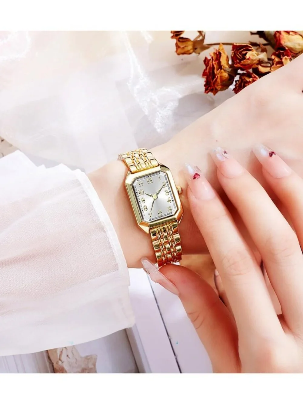 Women's Gold Vintage Roman/Arabic Numeral Dial Adjustable Alloy Bracelet Watch
